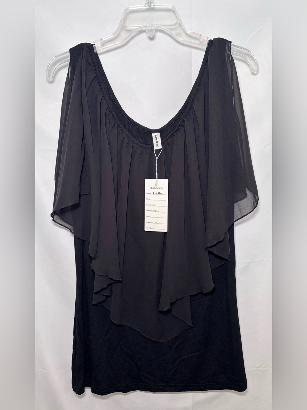 Leo Rosi Chiffon Overlay Blouse with Slit Flutter Sleeve